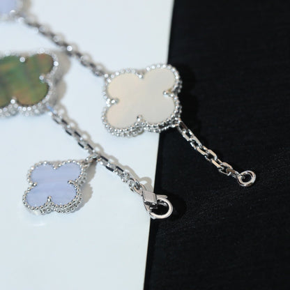 [Rosla]CLOVER BRACELET 5 MOTIFS MOP CHALCEDONY SILVER