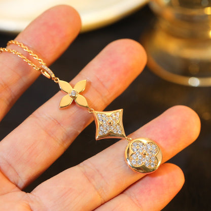 [Rosla]STAR AND SUN DIAMOND PINK GOLD NECKLACE