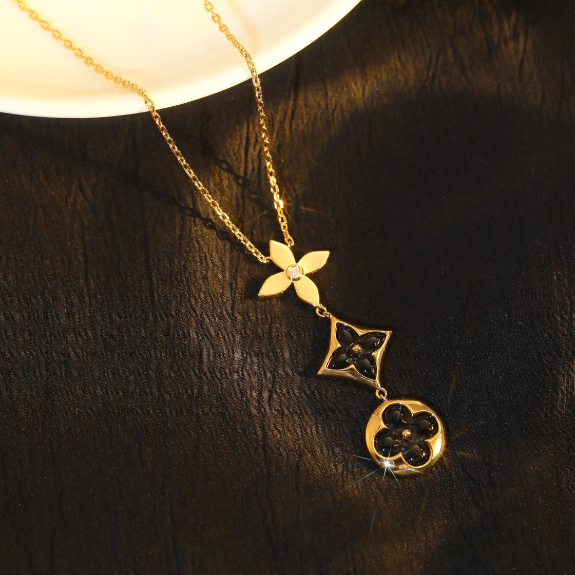 [Rosla]STAR AND SUN ONYX PINK GOLD NECKLACE