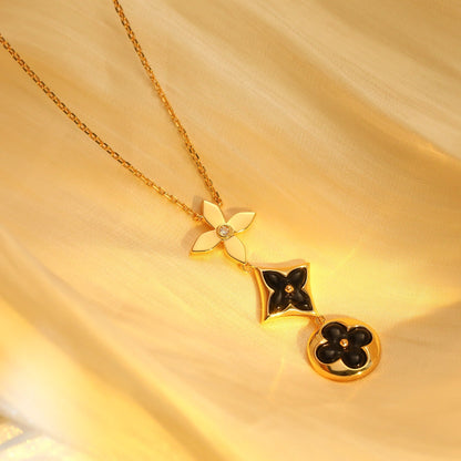 [Rosla]STAR AND SUN ONYX PINK GOLD NECKLACE