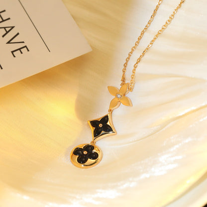 [Rosla]STAR AND SUN ONYX PINK GOLD NECKLACE