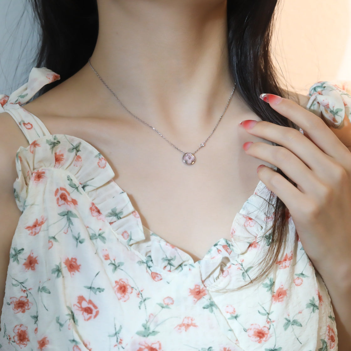 [Rosla]SUN PEDANT PINK GOLD 1 DIAMOND NECKLACE