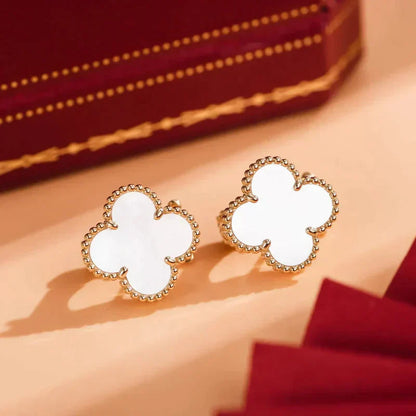 [Rosla]CLOVER MEDIUM 1 MOTIFS  WHITE MOP STUD EARRINGS