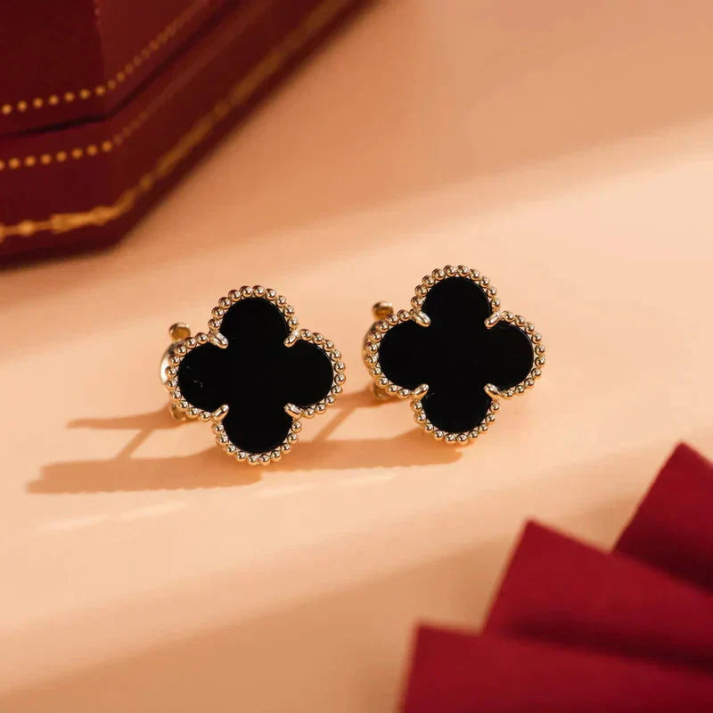 [Rosla]CLOVER MEDIUM 1 MOTIFS  ONYX STUD EARRINGS