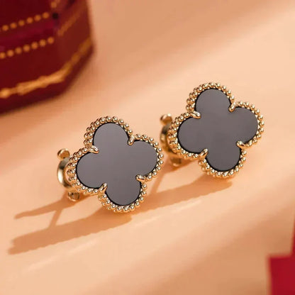 [Rosla]CLOVER MEDIUM 1 MOTIFS  ONYX STUD EARRINGS