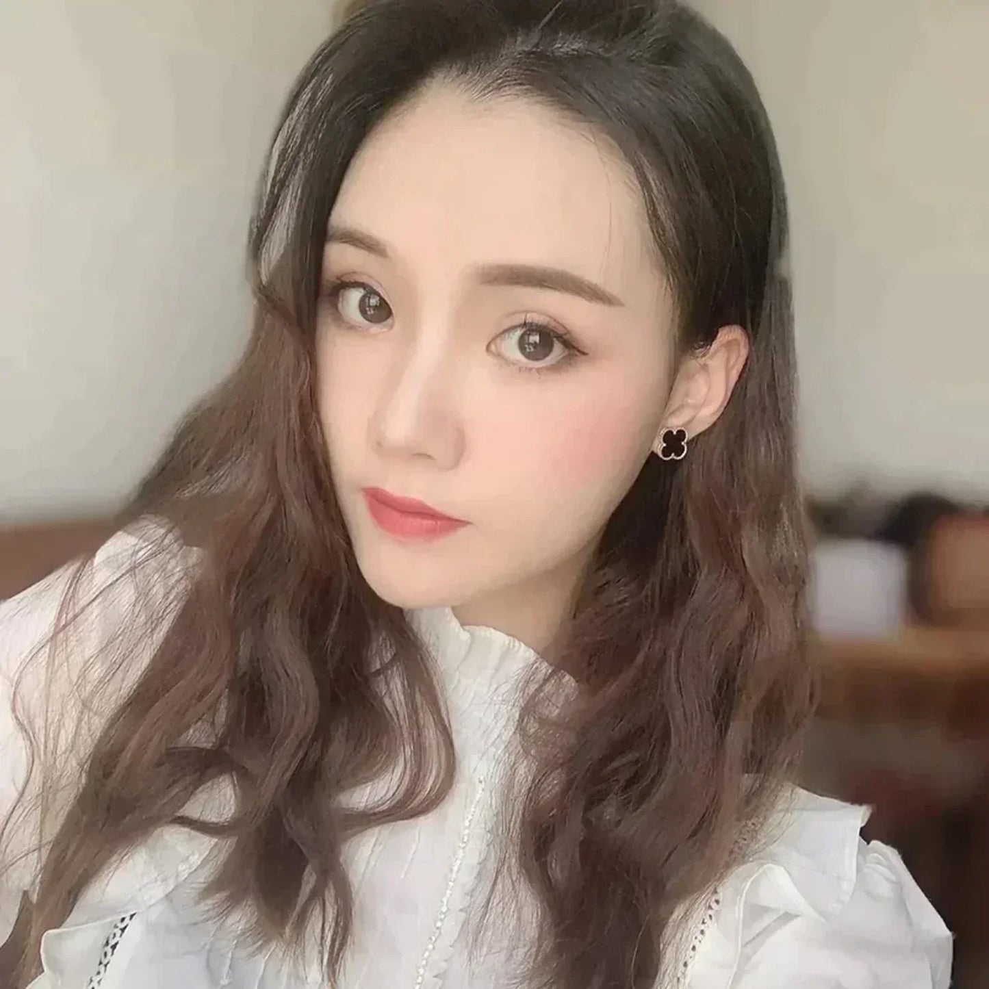 [Rosla]CLOVER MEDIUM 1 MOTIFS  ONYX STUD EARRINGS