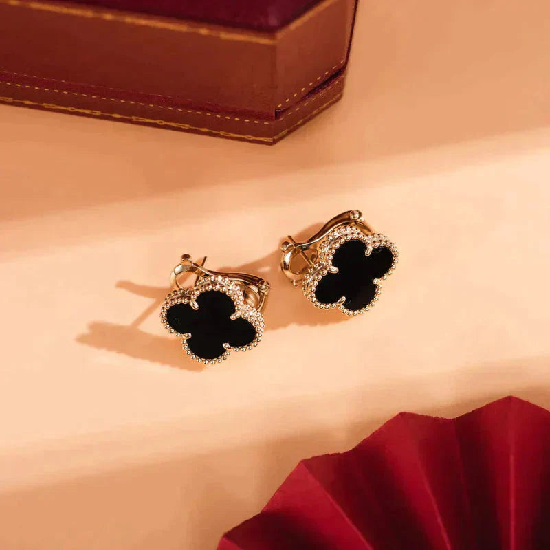 [Rosla]CLOVER MEDIUM 1 MOTIFS  ONYX STUD EARRINGS