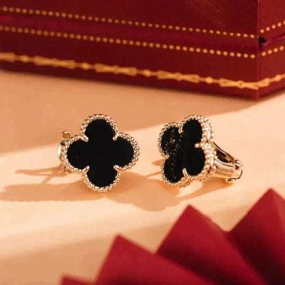 [Rosla]CLOVER MEDIUM 1 MOTIFS  ONYX STUD EARRINGS