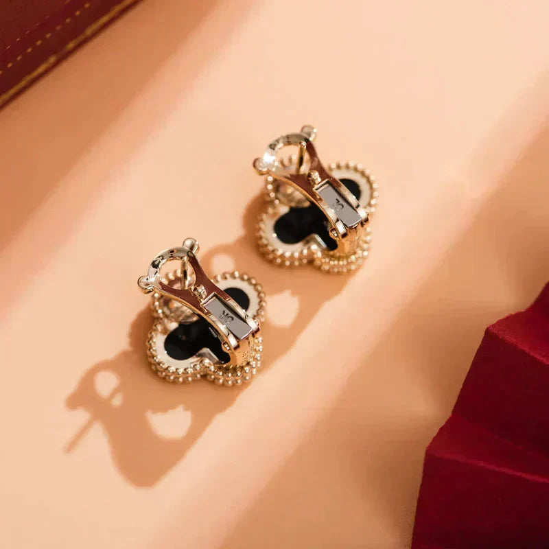[Rosla]CLOVER MEDIUM 1 MOTIFS  ONYX STUD EARRINGS