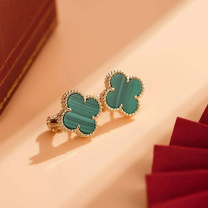 [Rosla]CLOVER MEDIUM 1 MOTIFS MALACHITE  EARRINGS