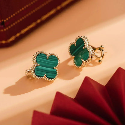 [Rosla]CLOVER MEDIUM 1 MOTIFS MALACHITE  EARRINGS