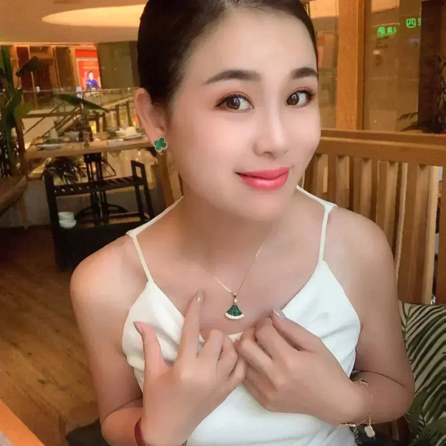 [Rosla]CLOVER MEDIUM 1 MOTIFS MALACHITE  EARRINGS