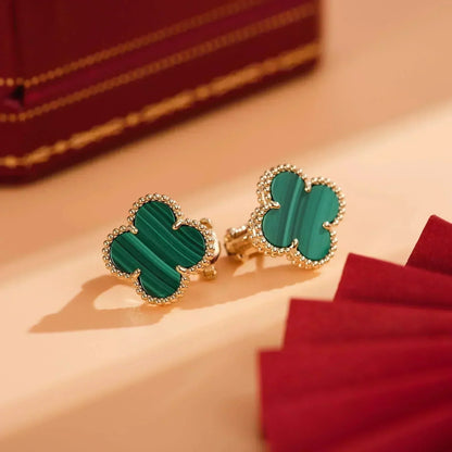 [Rosla]CLOVER MEDIUM 1 MOTIFS MALACHITE  EARRINGS