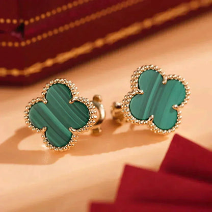 [Rosla]CLOVER MEDIUM 1 MOTIFS MALACHITE  EARRINGS