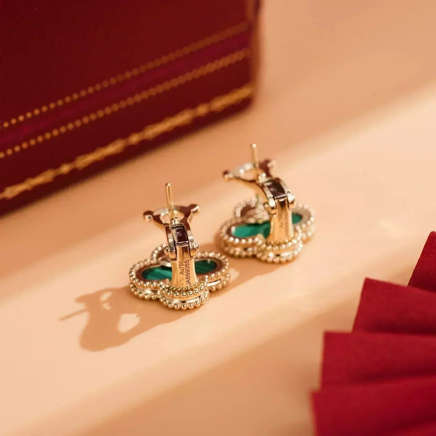 [Rosla]CLOVER MEDIUM 1 MOTIFS MALACHITE  EARRINGS