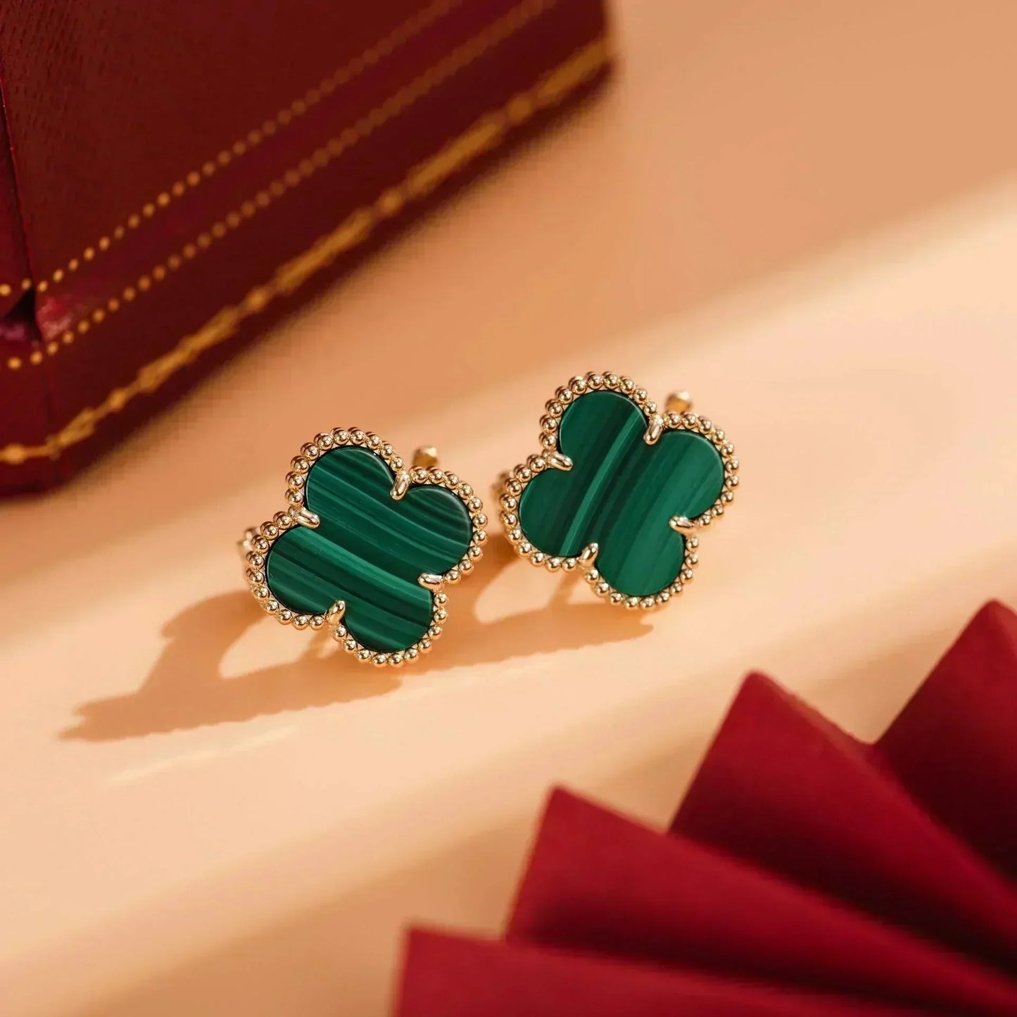 [Rosla]CLOVER MEDIUM 1 MOTIFS MALACHITE  EARRINGS