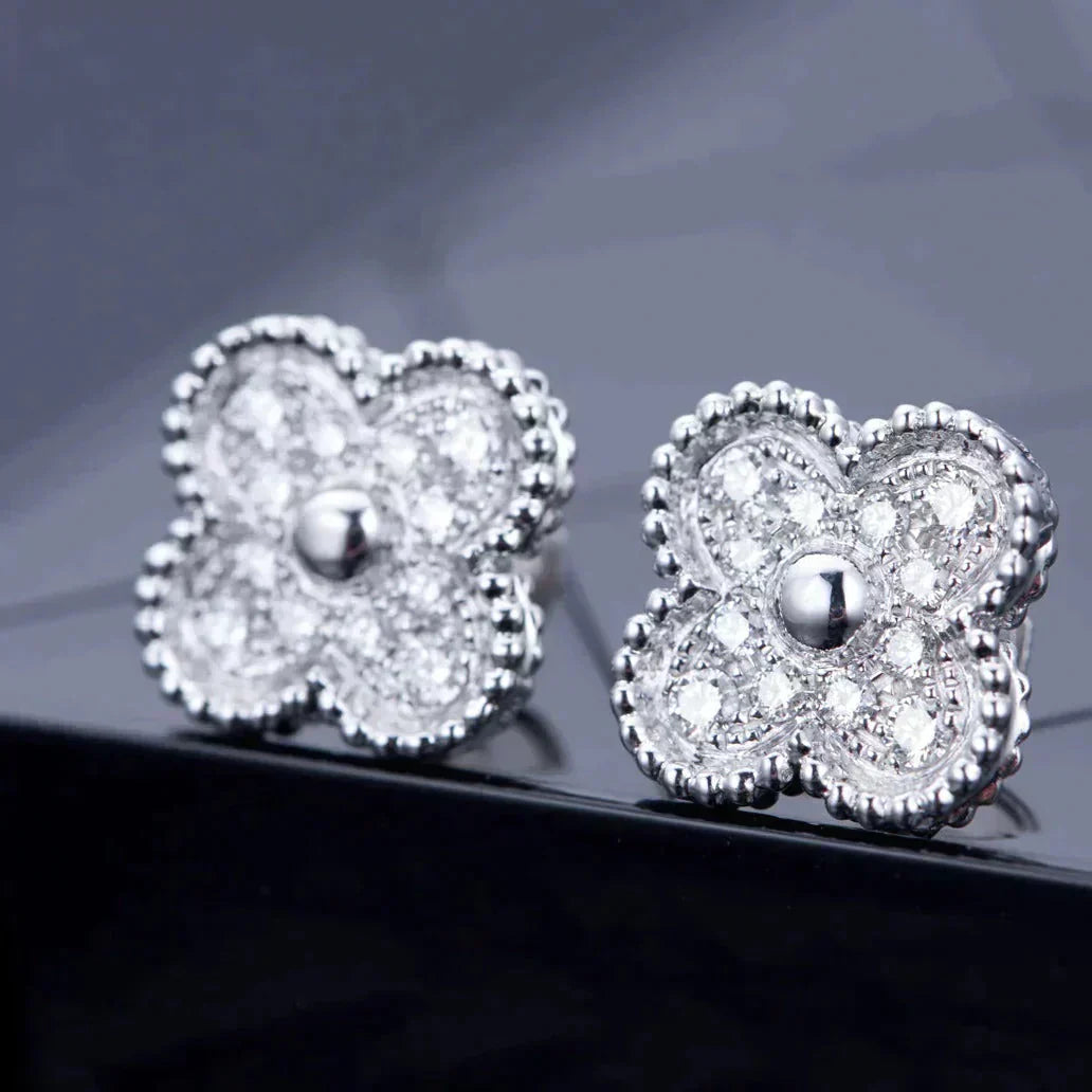 [Rosla]CLOVER 1 MOTIFS DIAMOND STUD EARRINGS SILVER
