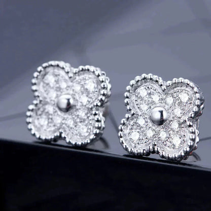 [Rosla]CLOVER 1 MOTIFS DIAMOND STUD EARRINGS SILVER