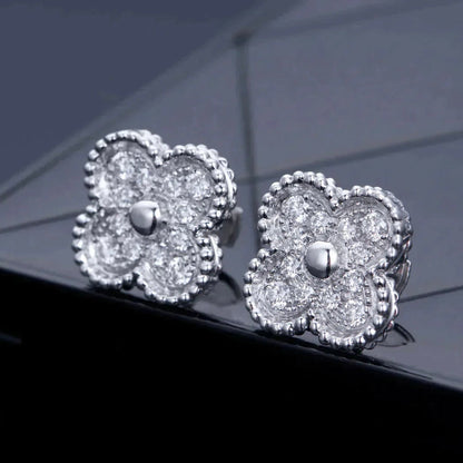 [Rosla]CLOVER 1 MOTIFS DIAMOND STUD EARRINGS SILVER