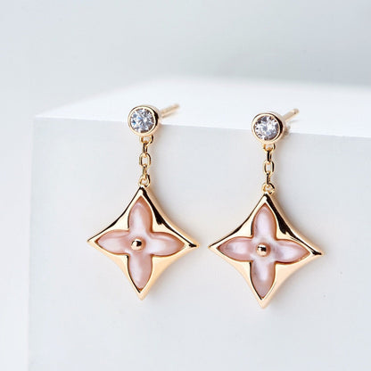 [Rosla]DOUBLE STAR PINK GOLD MOP DROP EARRINGS