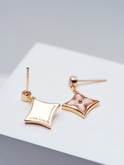 [Rosla]DOUBLE STAR PINK GOLD MOP DROP EARRINGS