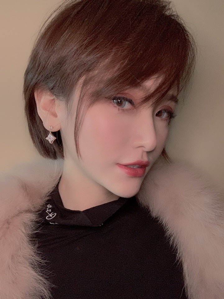 [Rosla]DOUBLE STAR PINK GOLD MOP DROP EARRINGS