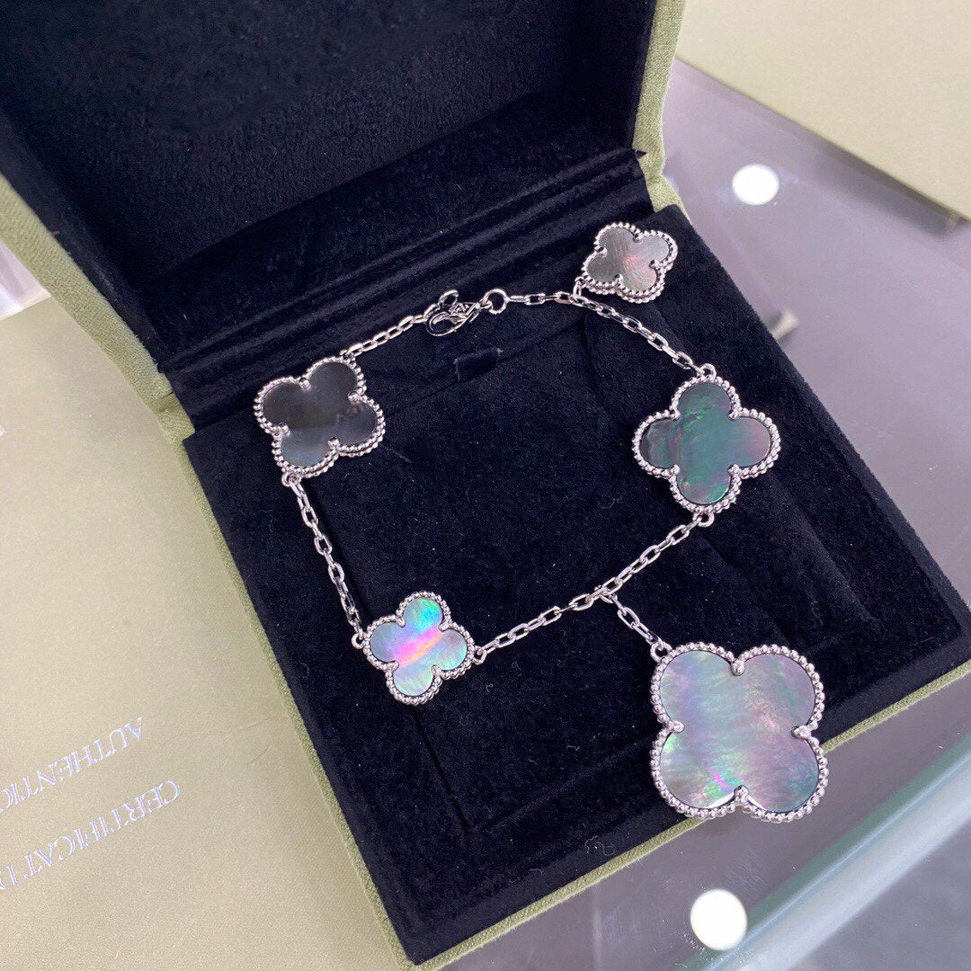[Rosla]CLOVER 5 MOTIFS SIVLER DARK MOP BRACELET