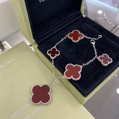 [Rosla]CLOVER 5 MOTIFS SIVLER CARNELIAN BRACELET