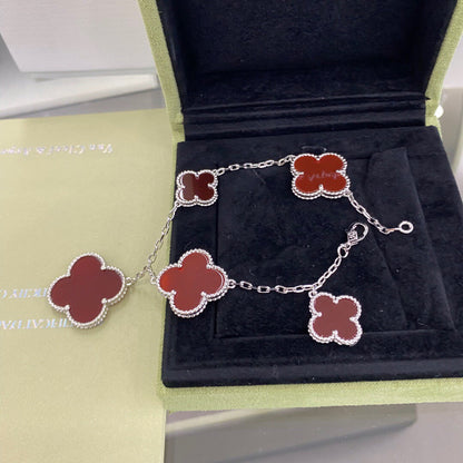 [Rosla]CLOVER 5 MOTIFS SIVLER CARNELIAN BRACELET