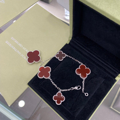 [Rosla]CLOVER 5 MOTIFS SIVLER CARNELIAN BRACELET