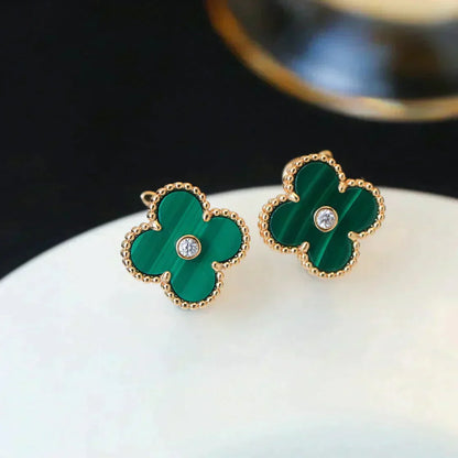 [Rosla]CLOVER MEDIUM 1 MOTIFS MALACHITE DIAMOND EARRINGS