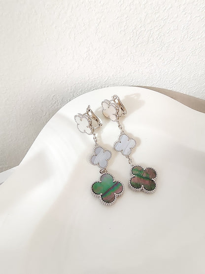 [Rosla]CLOVER 3 MOTIFS CHALCEDONY DARK MOP SILVER EARRINGS