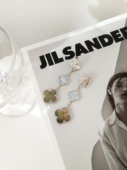 [Rosla]CLOVER 3 MOTIFS CHALCEDONY DARK MOP SILVER EARRINGS