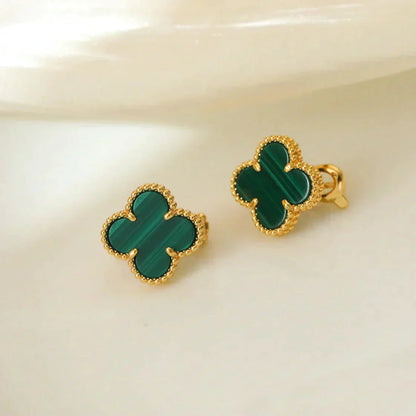 [Rosla]CLOVER MEDIUM 1 MOTIFS MALACHITE  EARRINGS