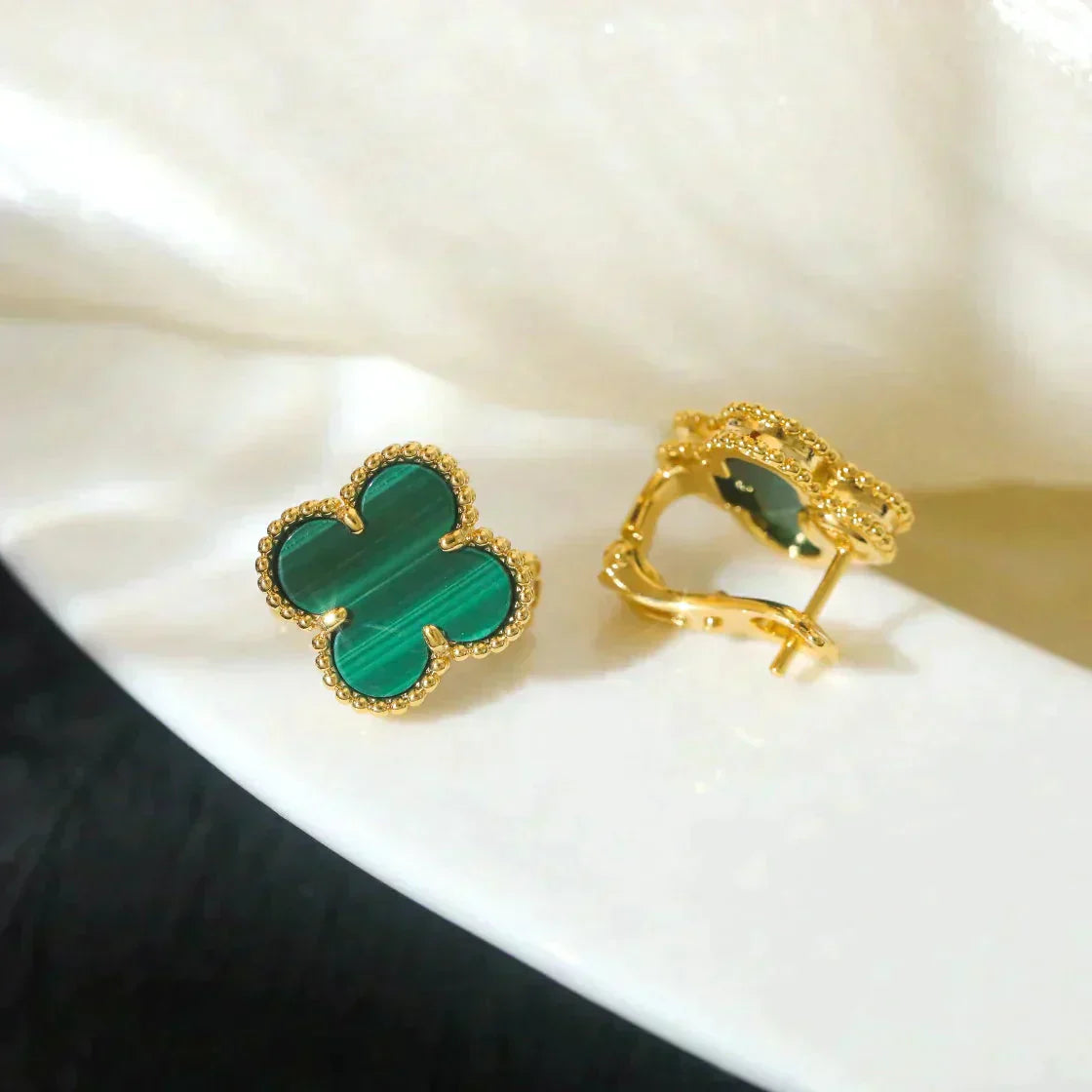 [Rosla]CLOVER MEDIUM 1 MOTIFS MALACHITE  EARRINGS