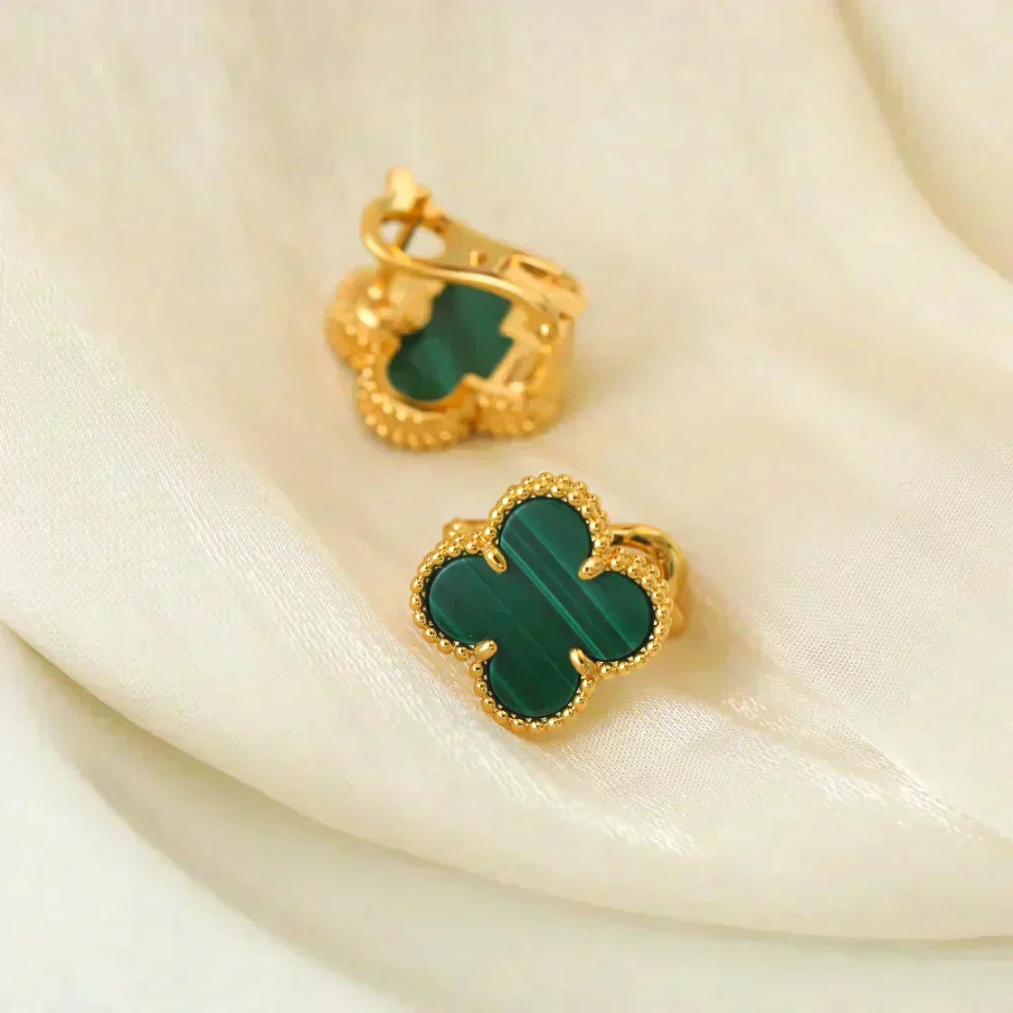 [Rosla]CLOVER MEDIUM 1 MOTIFS MALACHITE  EARRINGS