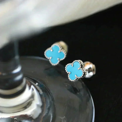 [Rosla]CLOVER MINI 9.5MM ONYX STUD EARRINGS SILVER