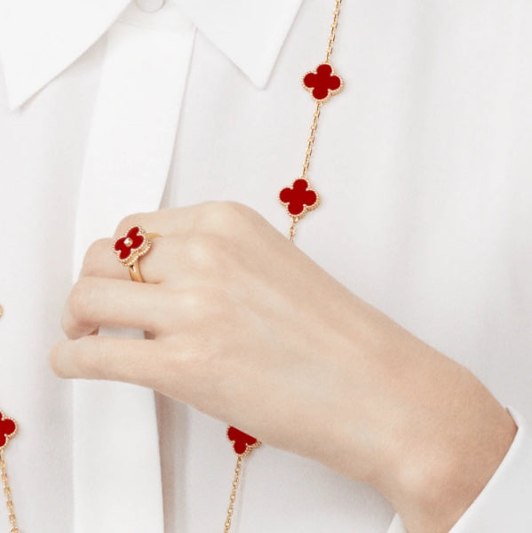 [Rosla]CLOVER CARNELIAN RING ROSE GOLD DIAMOND