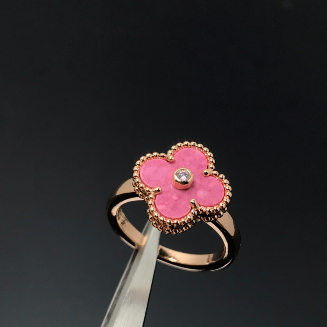 [Rosla]CLOVER RHODONITE ROSE GOLD RING