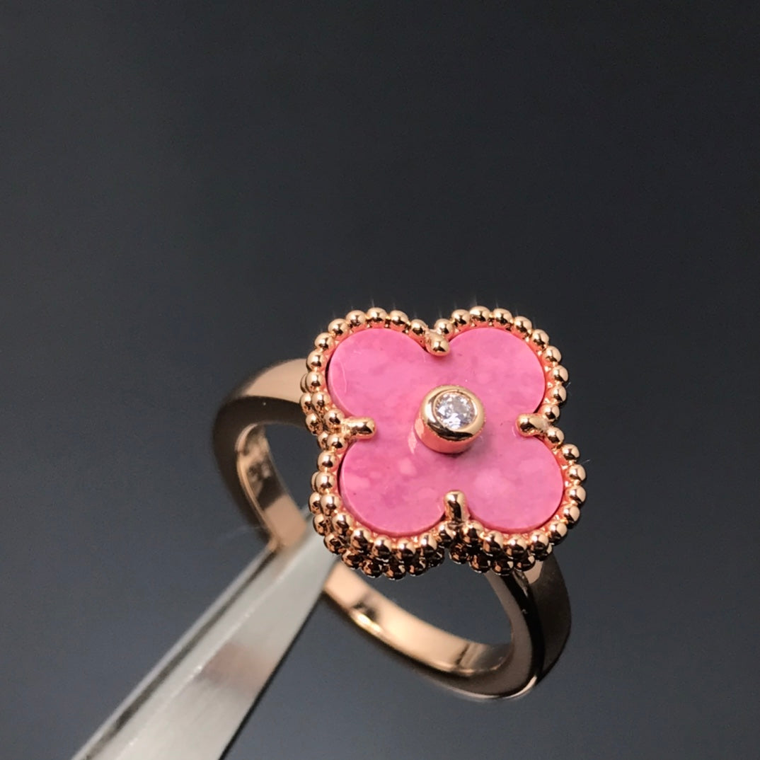 [Rosla]CLOVER RHODONITE ROSE GOLD RING