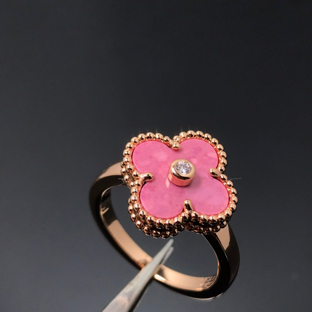 [Rosla]CLOVER RHODONITE ROSE GOLD RING