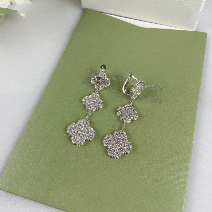[Rosla]CLOVER 3 MOTIF DIAMOND SILVER DROP EARRINGS