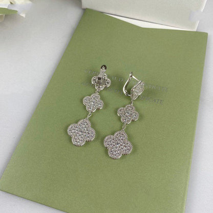 [Rosla]CLOVER 3 MOTIF DIAMOND SILVER DROP EARRINGS