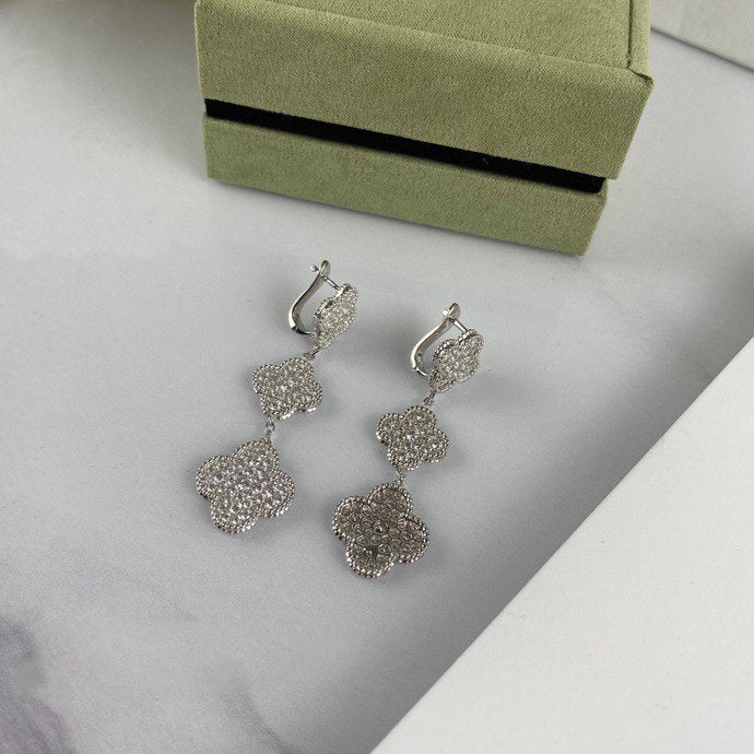 [Rosla]CLOVER 3 MOTIF DIAMOND SILVER DROP EARRINGS