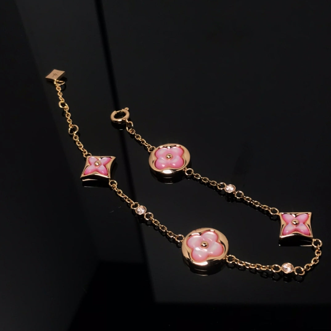 [Rosla]STAR AND SUN 4 MOTIF PINK MOP PINK GOLD BRACELET