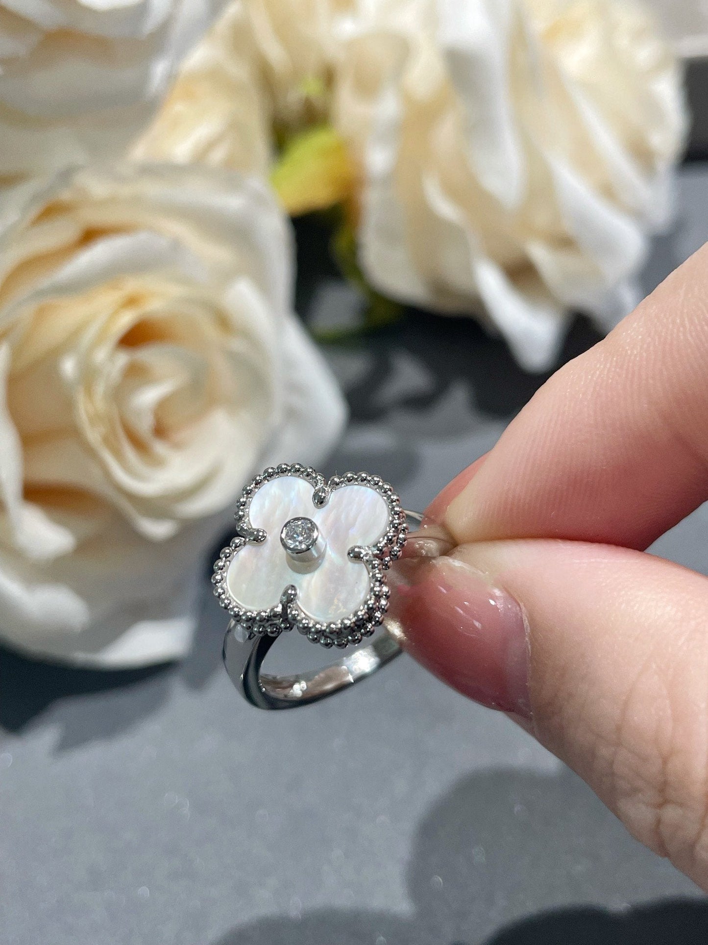 [Rosla]CLOVER SILVER MOP DIAMOND RING