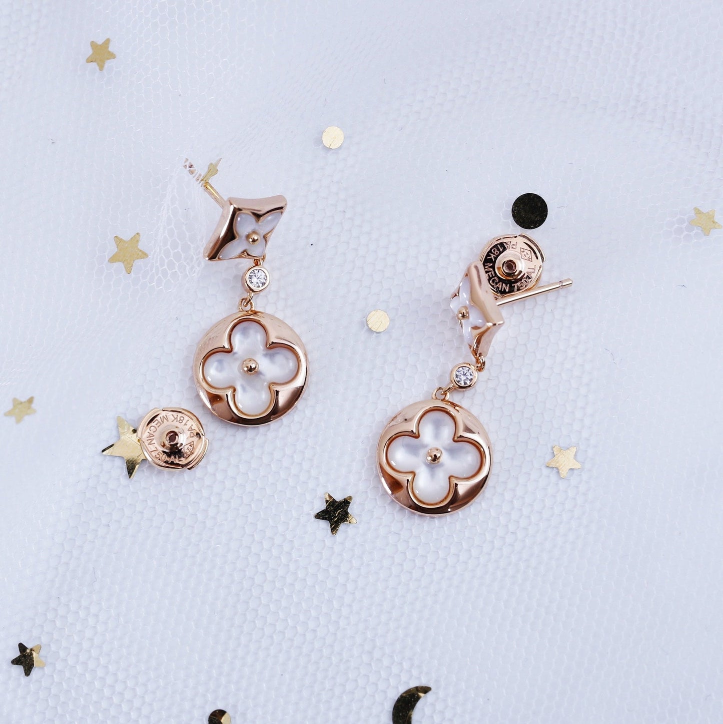 [Rosla]STAR AND SUN PINK GOLD MOP DROP EARRINGS