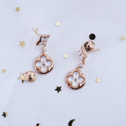 [Rosla]STAR AND SUN PINK GOLD MOP DROP EARRINGS