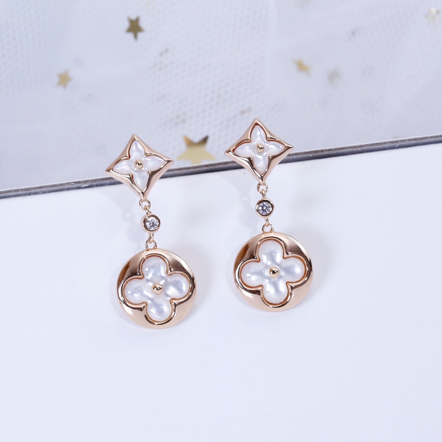 [Rosla]STAR AND SUN PINK GOLD MOP DROP EARRINGS