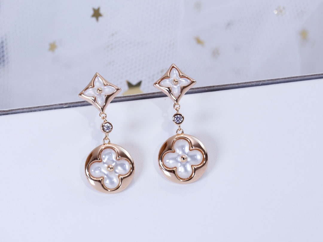 [Rosla]STAR AND SUN PINK GOLD MOP DROP EARRINGS